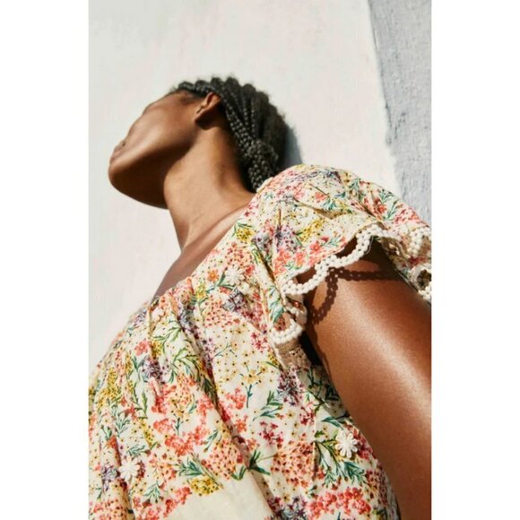 💕FARM RIO💕 Delicate Forest Scarves Blouse ~ Micro Floral Print Small NWT - Picture 6 of 16